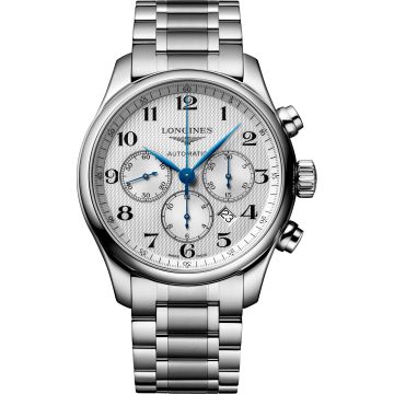 Longines Master Collection 44 Chronograph Stainless Steel / Silver-Arabic / Bracelet