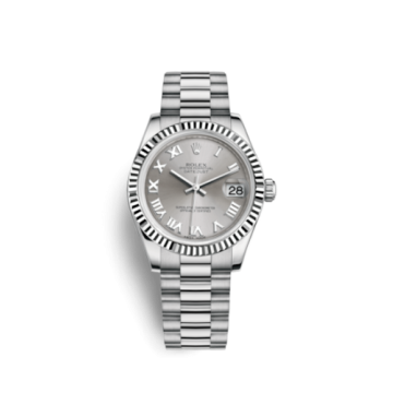Rolex Datejust 31 White Gold Fluted / President / Rhodium Roman