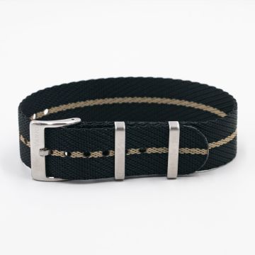 Twill Charcoal Black Watch Strap / Beige Divider - 20mm