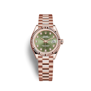 Rolex Lady-Datejust 28 Everose Fluted  / President / Olive Green Diamond