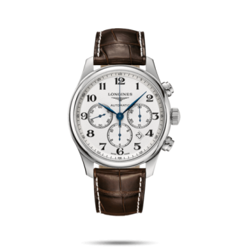 Longines Master Collection 44 Chronograph Stainless Steel / Silver-Arabic / Alligator XL