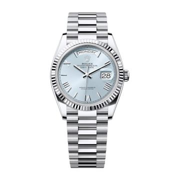Rolex Day-Date 36 Platinum - Fluted / Ice Blue - Roman / President