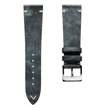 Vintage Stitching Patina Leather Watch Strap - Blue Jeans - 22mm