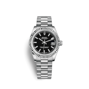 Rolex Datejust 31 White Gold Fluted / President / Black