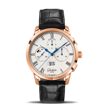 Glashütte Original Senator Chronograph Panorama Date Red Gold / Silver / Alligator / Folding