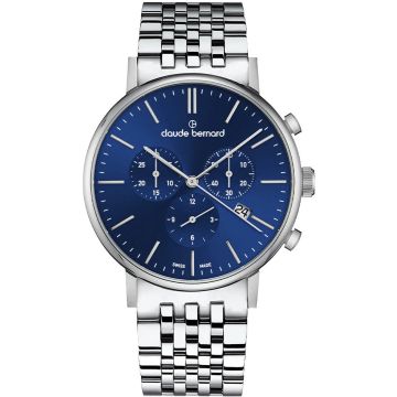 Claude Bernard Slim Line Chronograph Silver / Blue