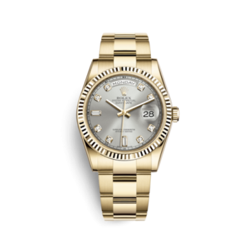 Rolex Day-Date 36 Yellow Gold Fluted / Oyster / Silver Diamonds