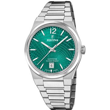 Festina Swiss Rivé Date 35mm Silvery / Turquoise