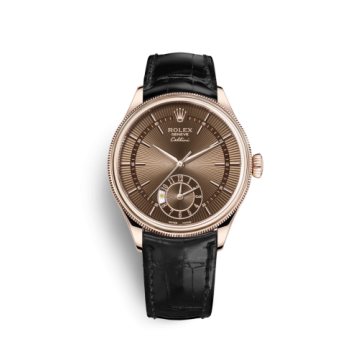 Rolex Cellini Dual Time Everose / Brown / Alligator Black