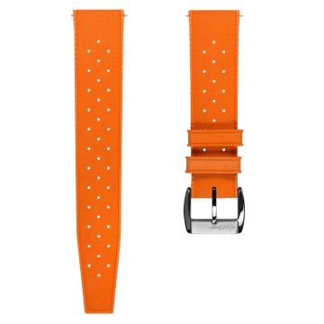 Vintage Style Perforated Rubber Watch Strap - Orange - 22mm