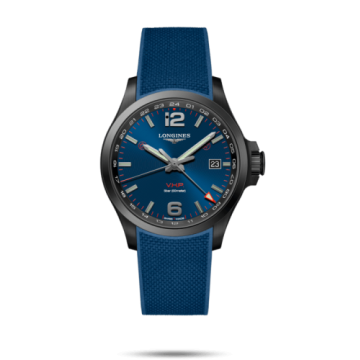 Longines Conquest V.H.P. GMT 43 PVD / Blue / Rubber