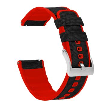 Black Cordura Fabric And Crimson Red Silicone Hybrid Watch Band - 16mm