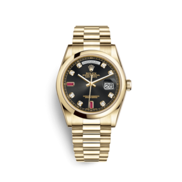 Rolex Day-Date 36 Yellow Gold Domed / President / Black Diamonds Rubies