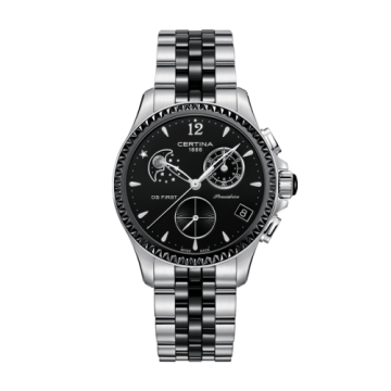Certina Ds First Lady Chronograph Moon Phase Stainless Steel - Ceramic / Black / Bracelet