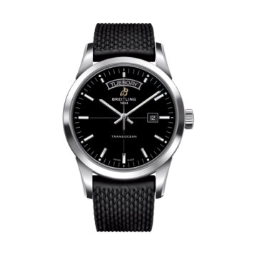Breitling Transocean Day & Date Stainless Steel / Black / Rubber / Pin