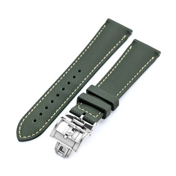 FKM39 Green Deployment FKM Rubber Watch Band Beige Stitch, 20mm or 23mm - 23mm