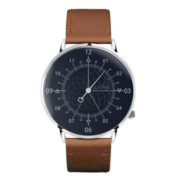 Gustave & Cie 12H Louis Argent & Bleu Cuir Marron Havane Surpiqué 40mm