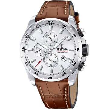 Festina Timeless Chrono Leather Brown / Silvery 45mm