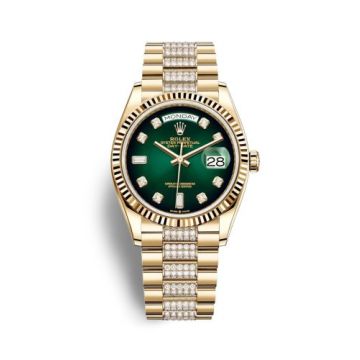 Rolex Day-Date 36 Yellow Gold / Fluted / Green Ombré-Diamond / President-Diamond