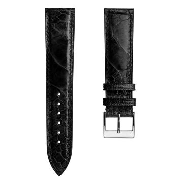 Durbuy Ostrich Leg Handmade Leather Watch Strap - Gloss Black - 22mm