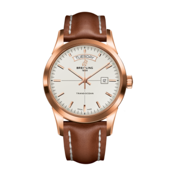 Breitling Transocean Day & Date Red Gold / Silver / Calf / Pin