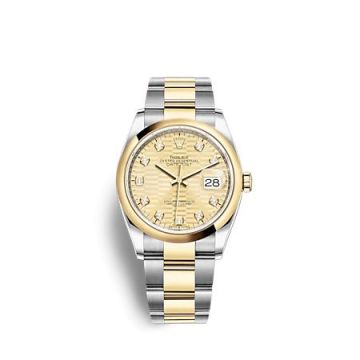 Rolex Datejust 36 Stainless Steel  - Yellow Gold - Domed / Champagne - Fluted - Diamond / Oyster