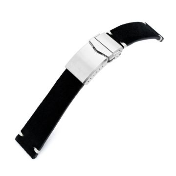 or 22mm MiLTAT Black Genuine Leather One-piece Suede Quick Release Watch Strap, V-Clasp - 22mm