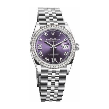 Rolex Datejust 36 Stainless Steel / Diamond / Aubergine Roman-Diamonds / Jubilee