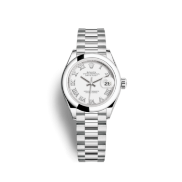 Rolex Lady-Datejust 28 Platinum Domed / President / White Roman