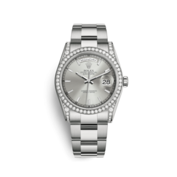Rolex Day-Date 36 White Gold Diamonds / Oyster / Silver