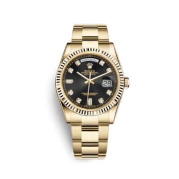 Rolex Day-Date 36 Yellow Gold Fluted / Oyster / Black Diamonds