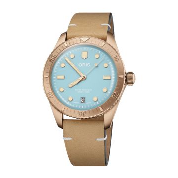 Oris Divers Sixty-Five 38 Cotton Candy Sky Blue / Calf