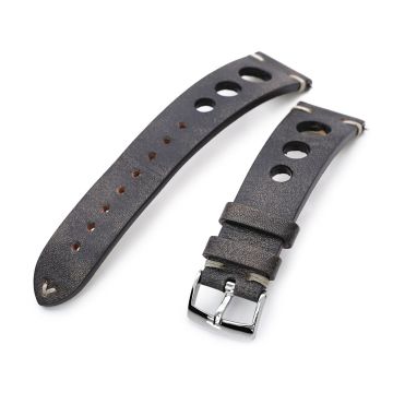 Q.R. 22mm Blackish Brown Leather Italian Handmade Racer Watch Band, Beige St. - 15mm