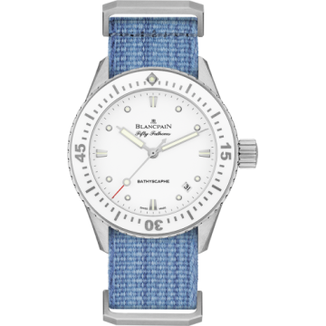 Blancpain Fifty Fathoms Bathyscaphe Stainless Steel / White / Jeans Nato