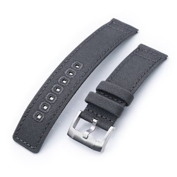 Straight Quick Release Canvas Watch Strap in Dark Grey, 20mm or 22mm - 22mm