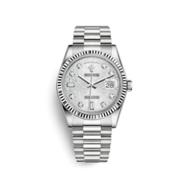 Rolex Day-Date 36 White Gold Fluted / President / Silver Computer
