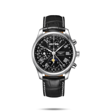 Longines Master Collection 42 Chronograph Calendar Stainless Steel / Black-Roman / Alligator XL