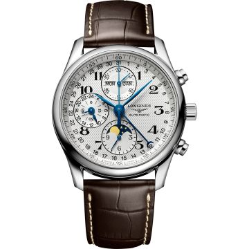 Longines Master Collection 40 Chronograph Calendar Stainless Steel / Silver / Alligator