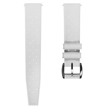 Vintage Style Perforated Rubber Watch Strap - White - 20mm