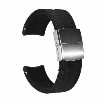 Black FKM Rubber Curved Strap - Deployant Clasp | Your Size, Your Cut - 21mm