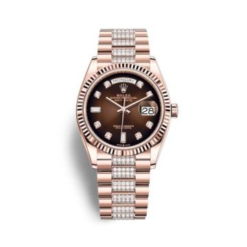Rolex Day-Date 36 Everose Gold / Fluted / Brown Ombré-Diamond / President-Diamond