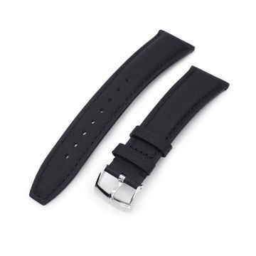 or 22mm Black Woven Texture Watch Strap, Black Stitching, Polished - 20mm