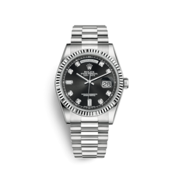Rolex Day-Date 36 White Gold Fluted / President / Black Diamond