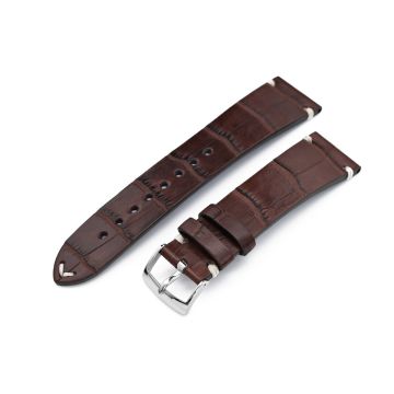 20mm, 21mm or 22mm MiLTAT Genuine American Alligator Square Scale, Semi Matte Dark Brown Watch Strap - 21mm