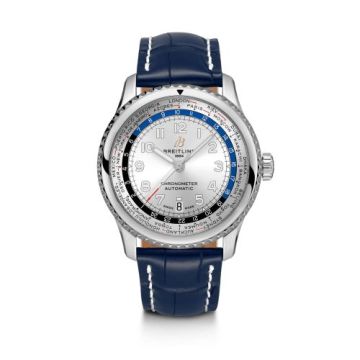 Breitling Navitimer 8 B35 Automatic Unitime 43 Stainless Steel / Silver / Blue Croco
