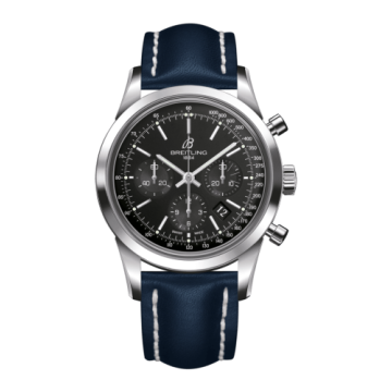 Breitling Transocean Chronograph Stainless Steel / Black / Calf / Folding