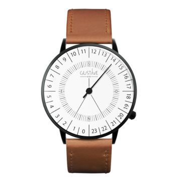 Gustave & Cie 24H Antoine Noir & Blanc Cuir Marron Havane Surpiqué 40mm