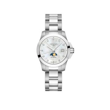 Longines Conquest 34 Quartz Moonphase Stainless Steel / MOP / Bracelet