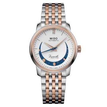 Mido Baroncelli Heritage Smiling Moon 33 Stainless Steel - Rose Gold / White