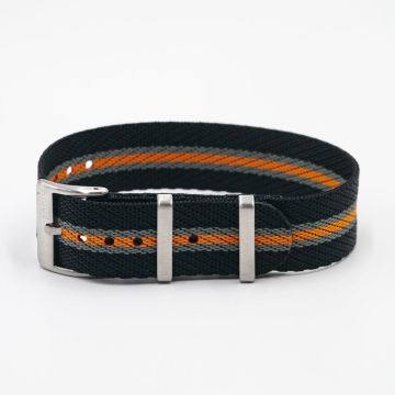 Twill Black, Grey, Orange Stripe Watch Strap - 20mm